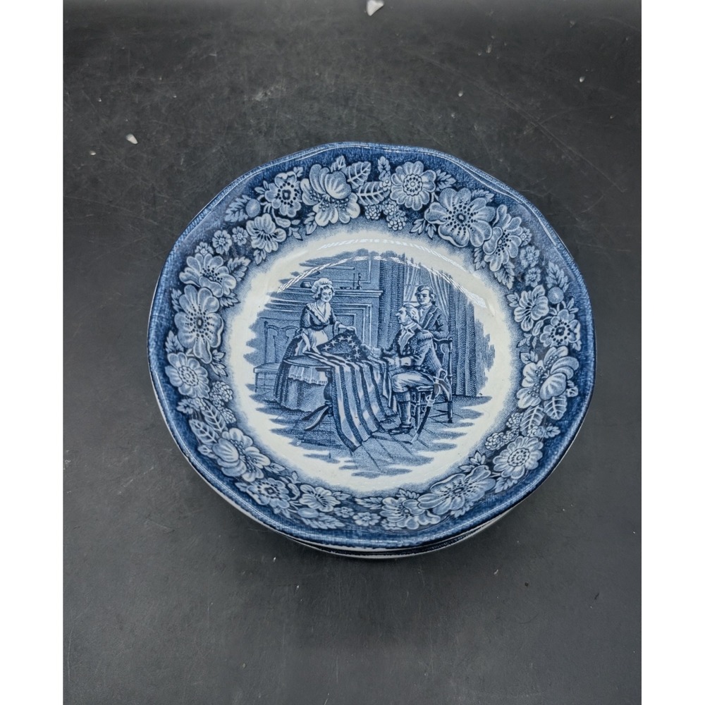 Liberty Blue Historic Colonial Scenes Betsy Ross Fruit Bowls Set of 5 England